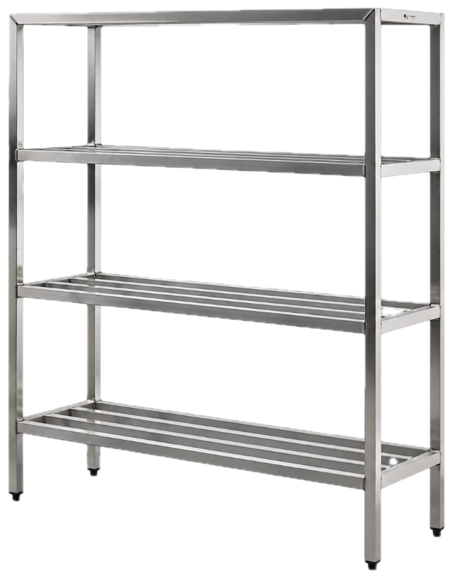 Stainless shelving unit with slatted shelves