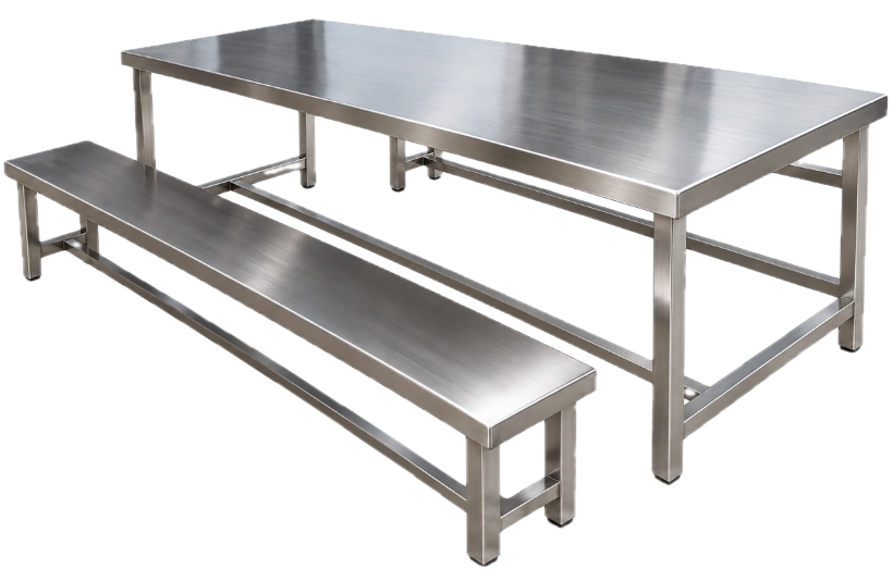 Stainless table with matching bench